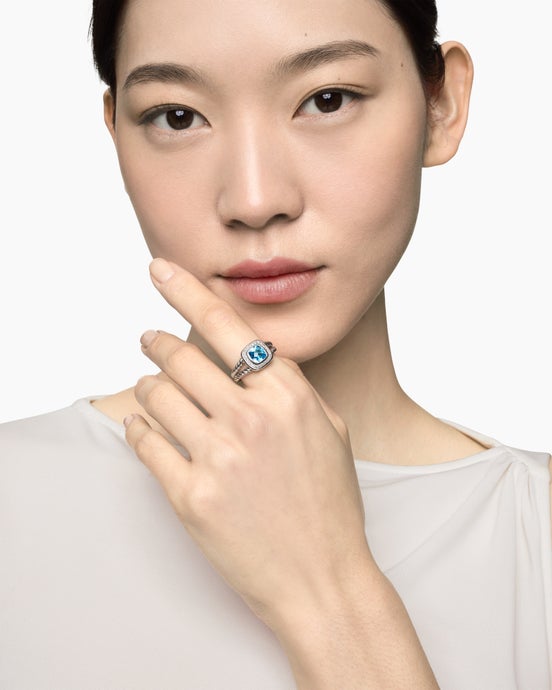 Petite Albion® Ring in Sterling Silver with Blue Topaz and Diamonds, 7mm