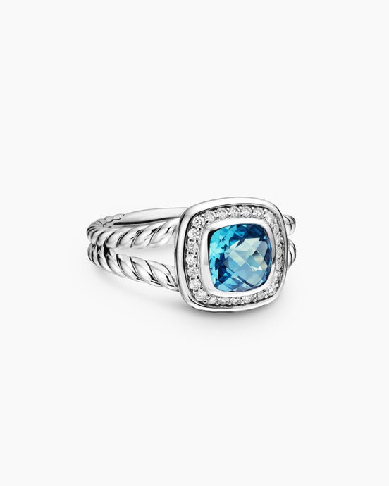 Petite Albion® Ring in Sterling Silver with Blue Topaz and Diamonds, 7mm