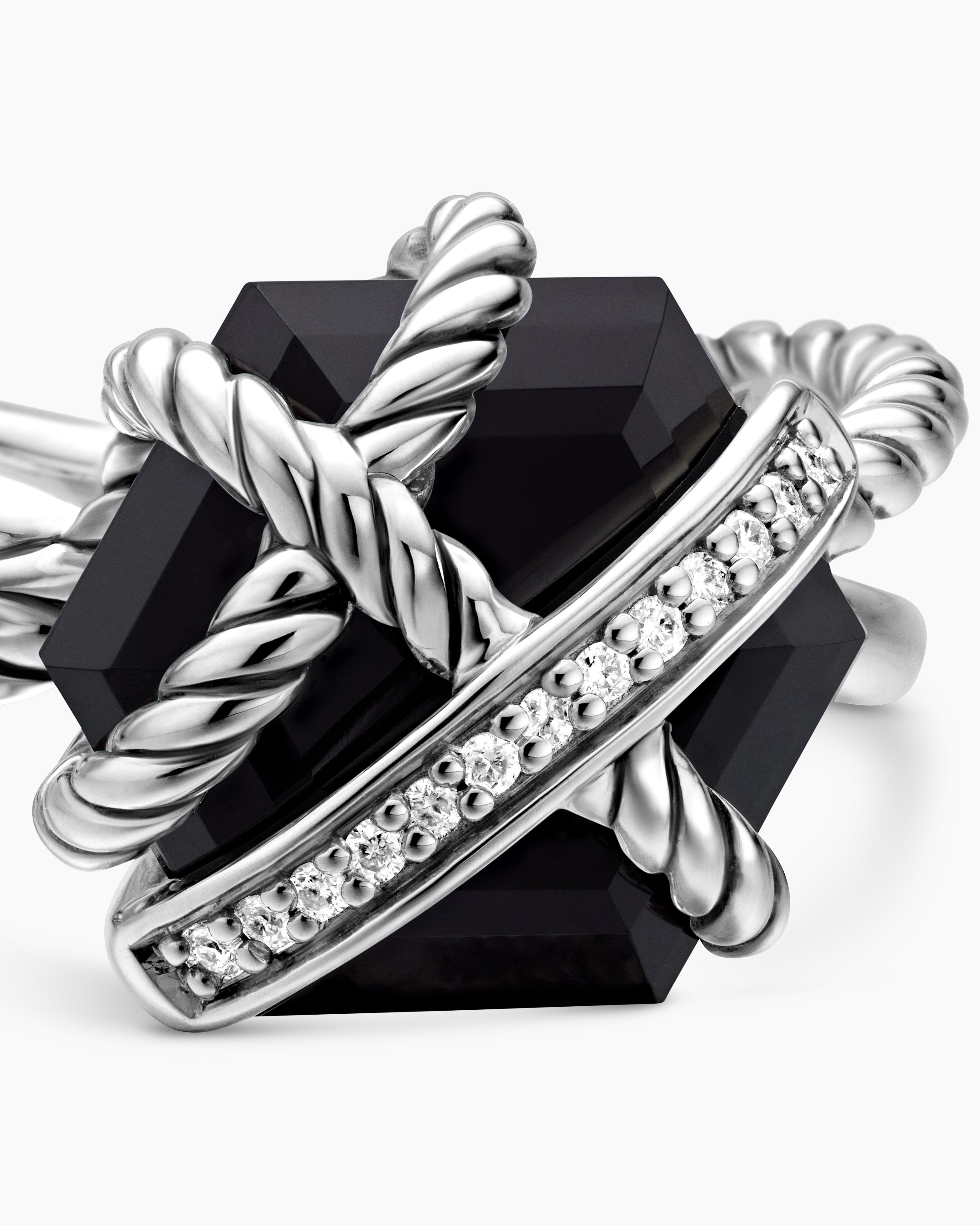 David Yurman 925 シルバー 大粒プラジオライト リング David Yurman Cable Diamond Ring in Silver | David Yurman