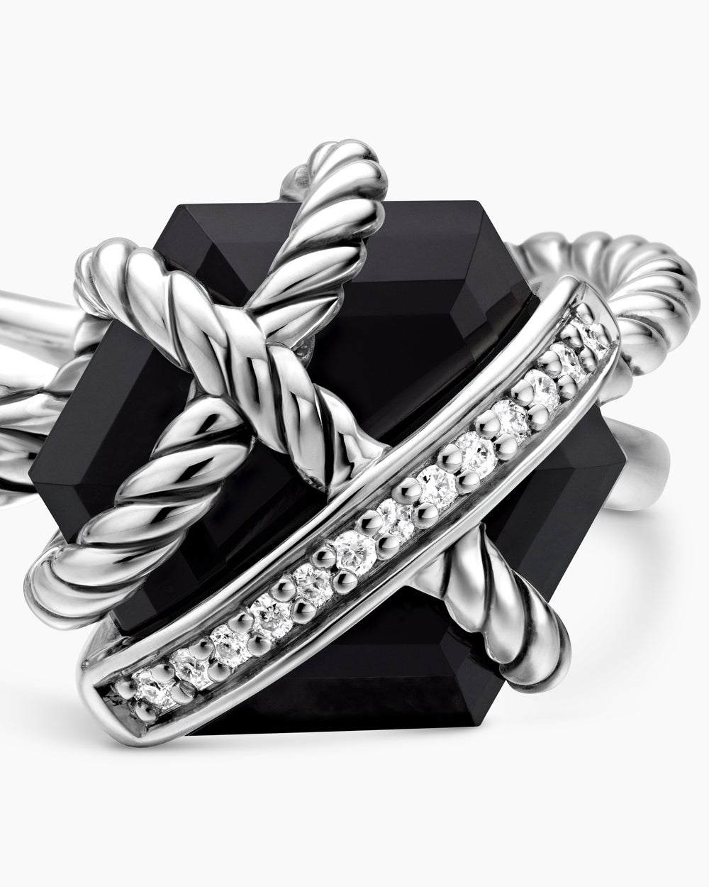 Bague Cable Wrap en argent sterling avec onyx noir et pavé de diamants pour femmes