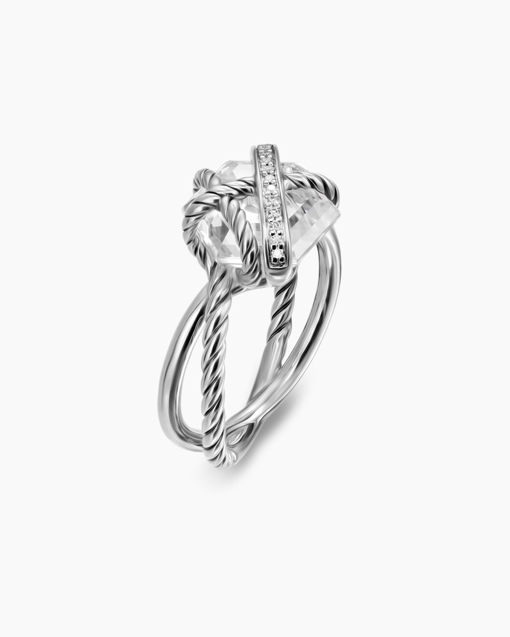 Womens Cable Wrap Ring in Sterling Silver with Diamonds, 11mm