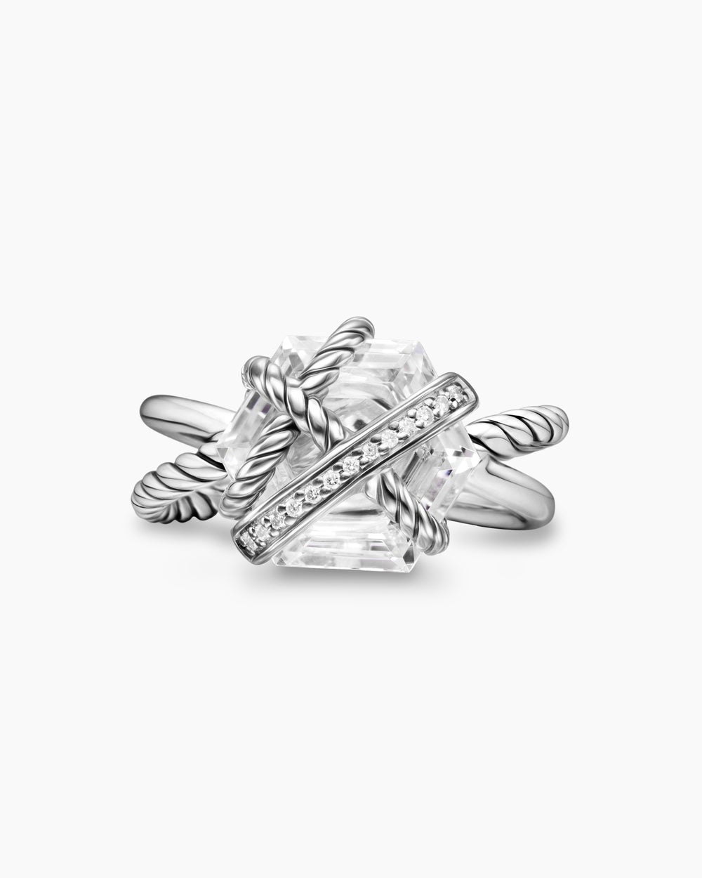 Womens Cable Wrap Ring in Sterling Silver with Diamonds, 11mm
