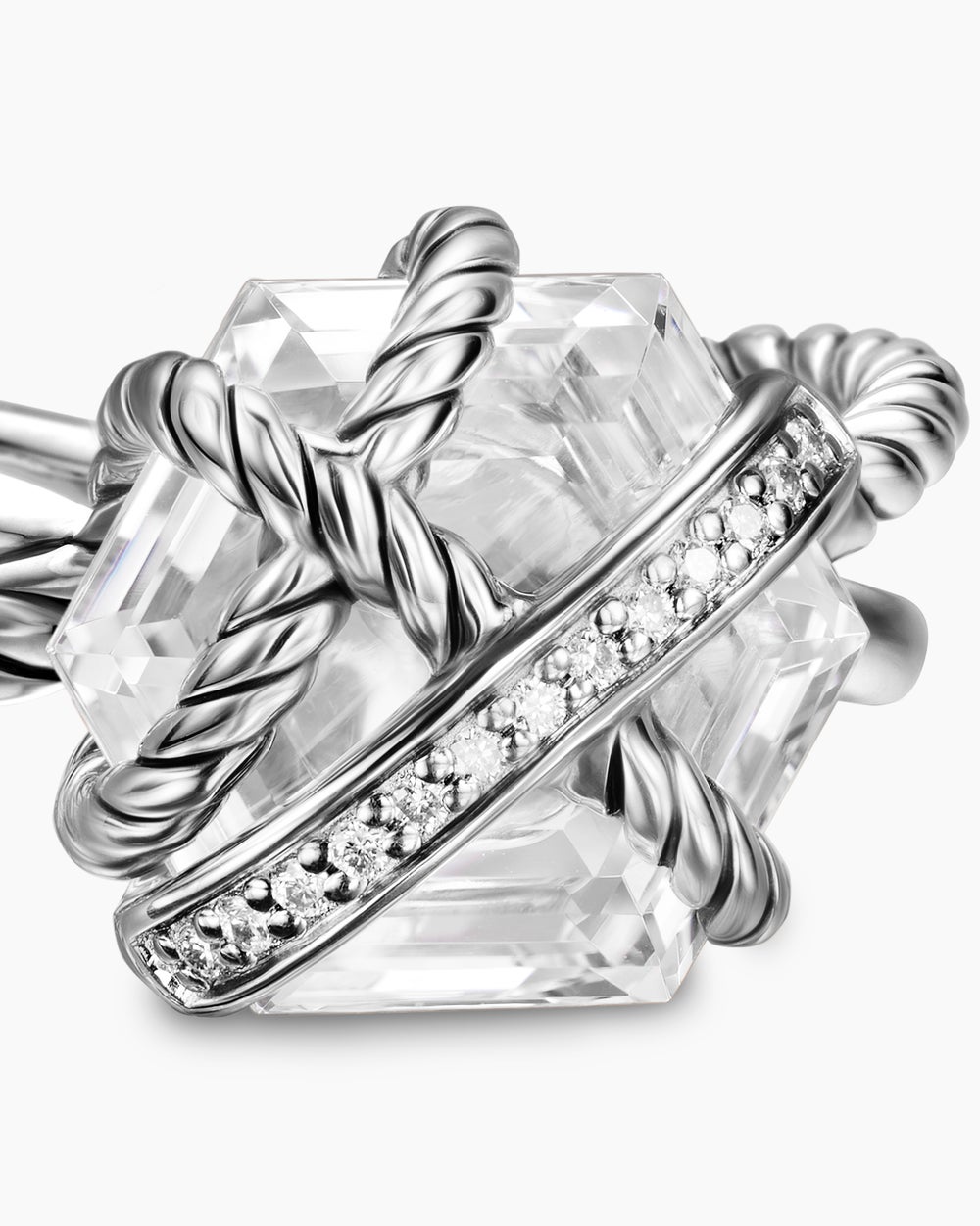 Womens Cable Wrap Ring in Sterling Silver with Diamonds, 11mm