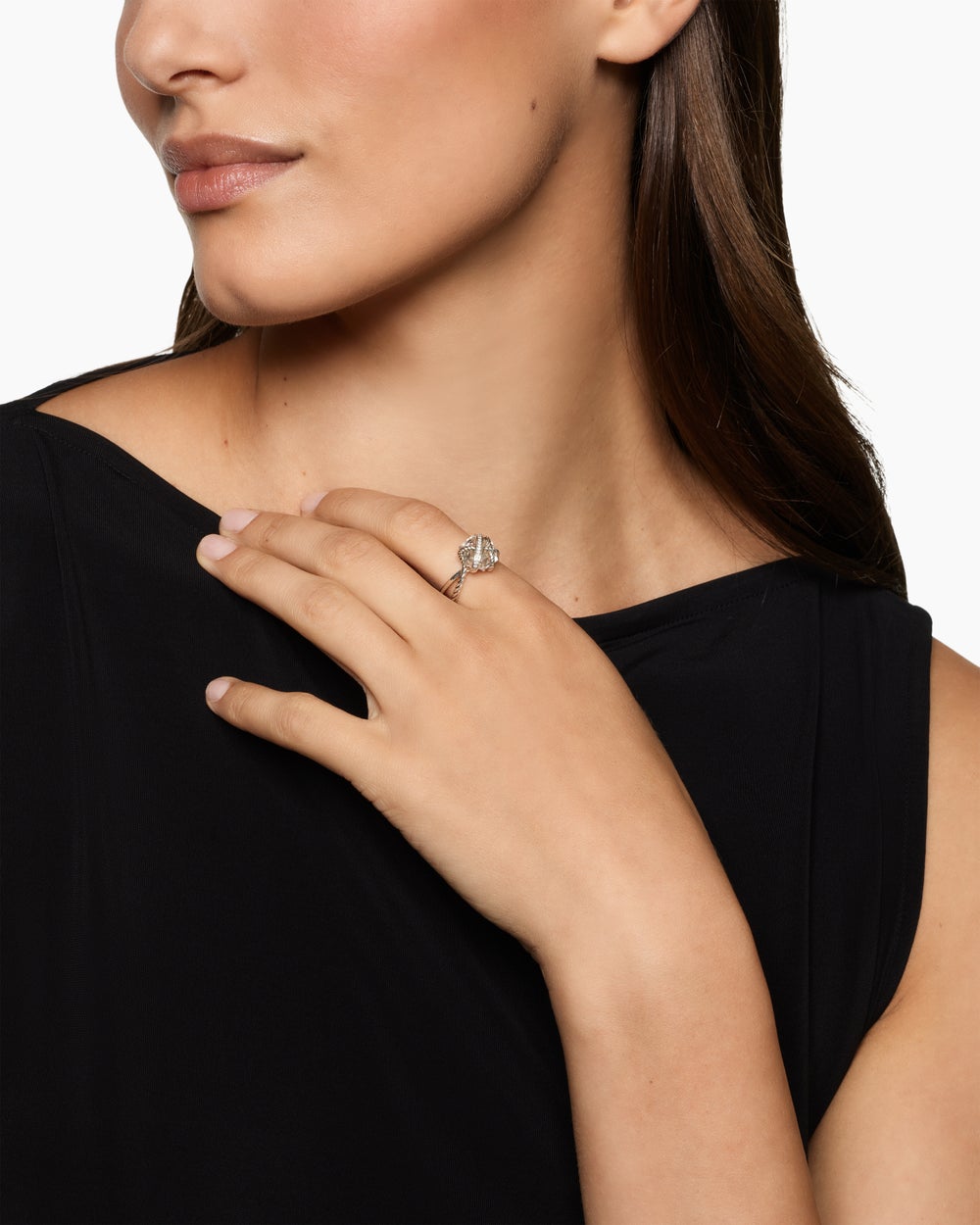 Womens Cable Wrap Ring in Sterling Silver with Diamonds, 11mm