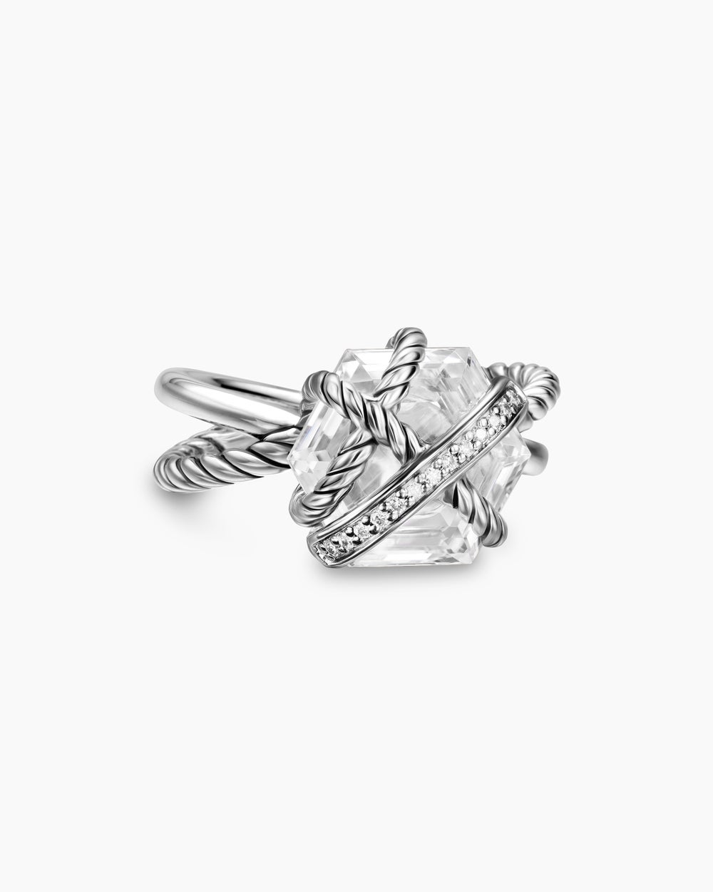 Womens Cable Wrap Ring in Sterling Silver with Diamonds, 11mm
