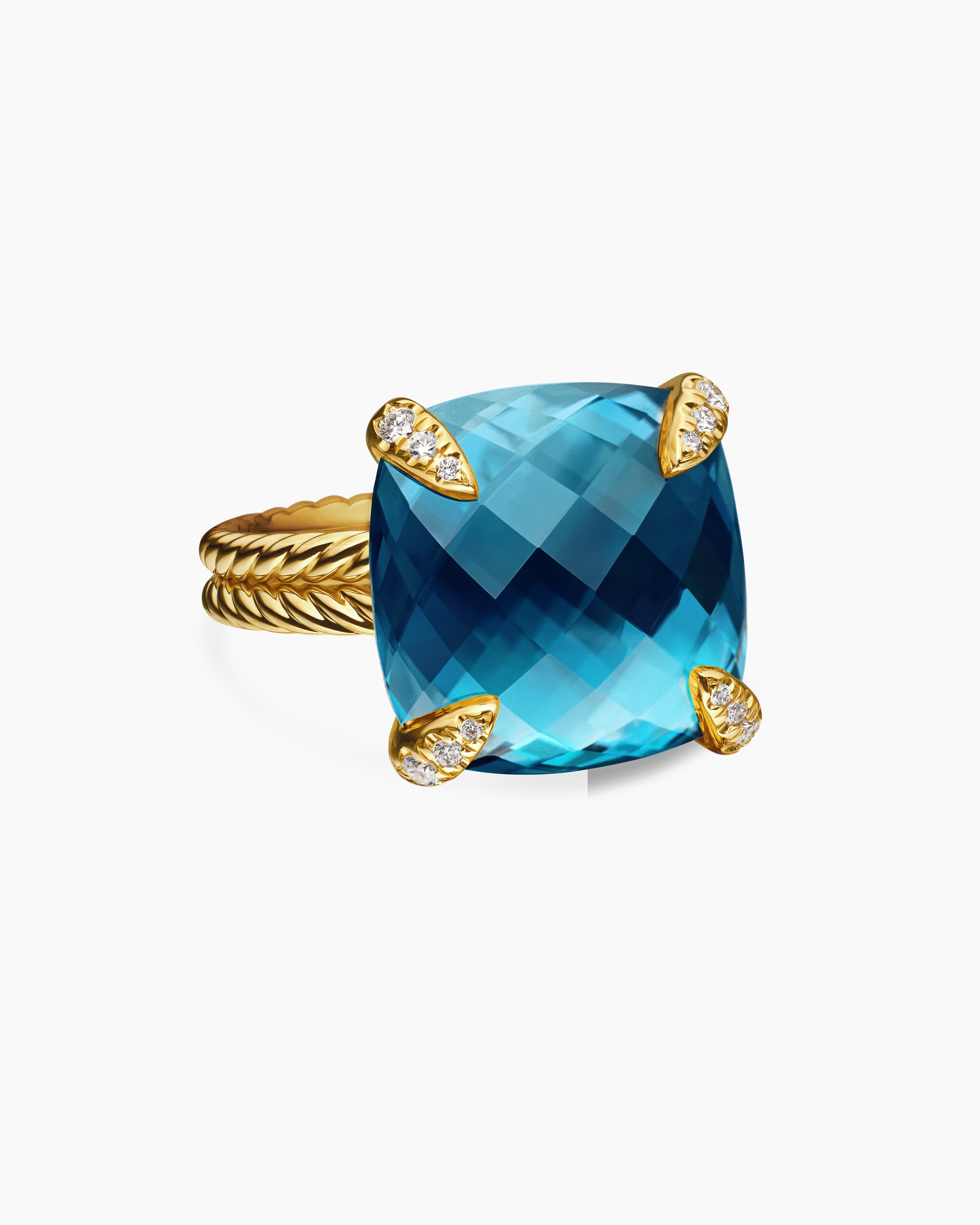 Womens Chatelaine Ring in 18K Yellow Gold with Diamonds, 14mm