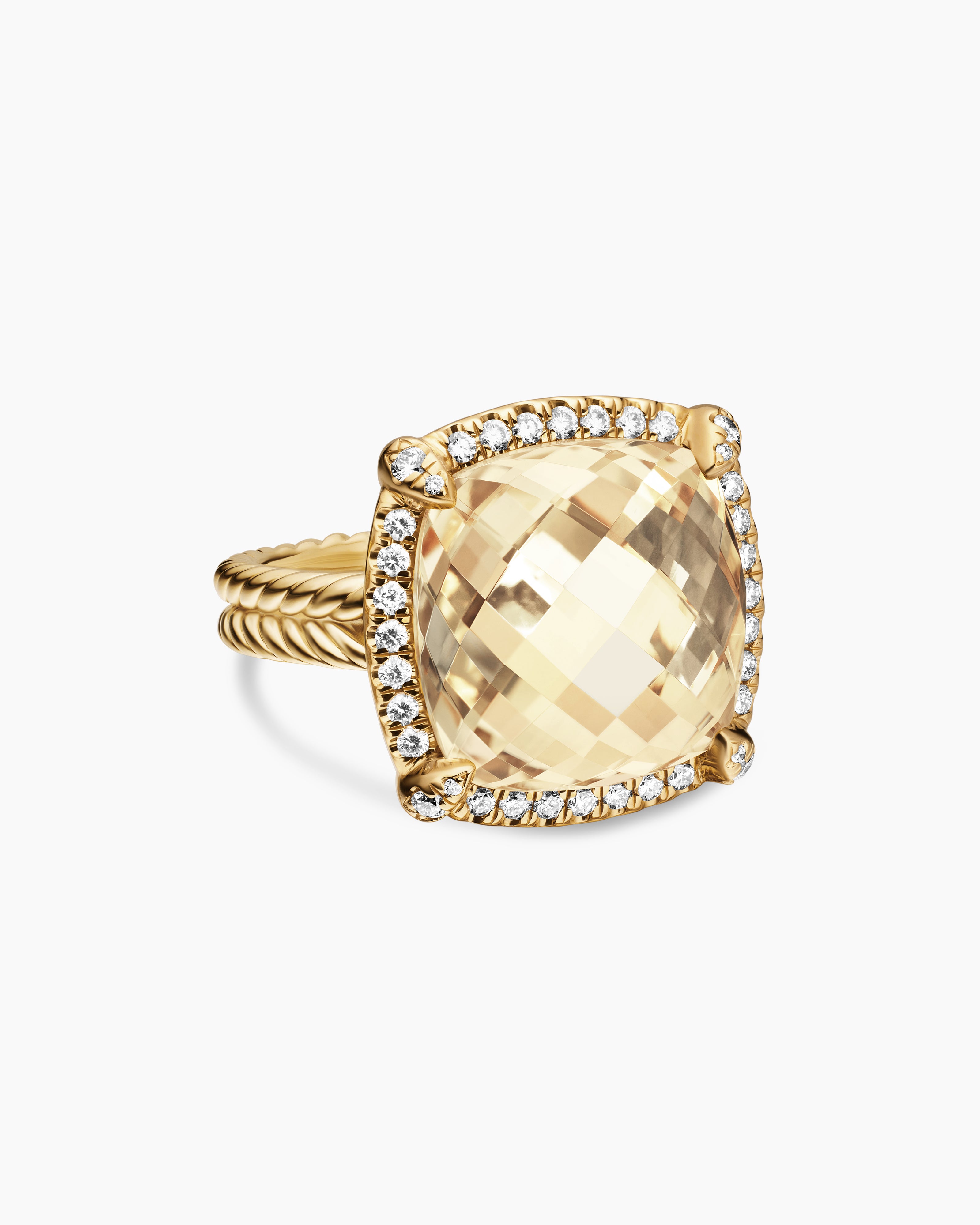 Womens Chatelaine&reg; Pav&eacute; Bezel Ring in 18K Yellow Gold with Champagne Citrine and Diamonds, 14mm