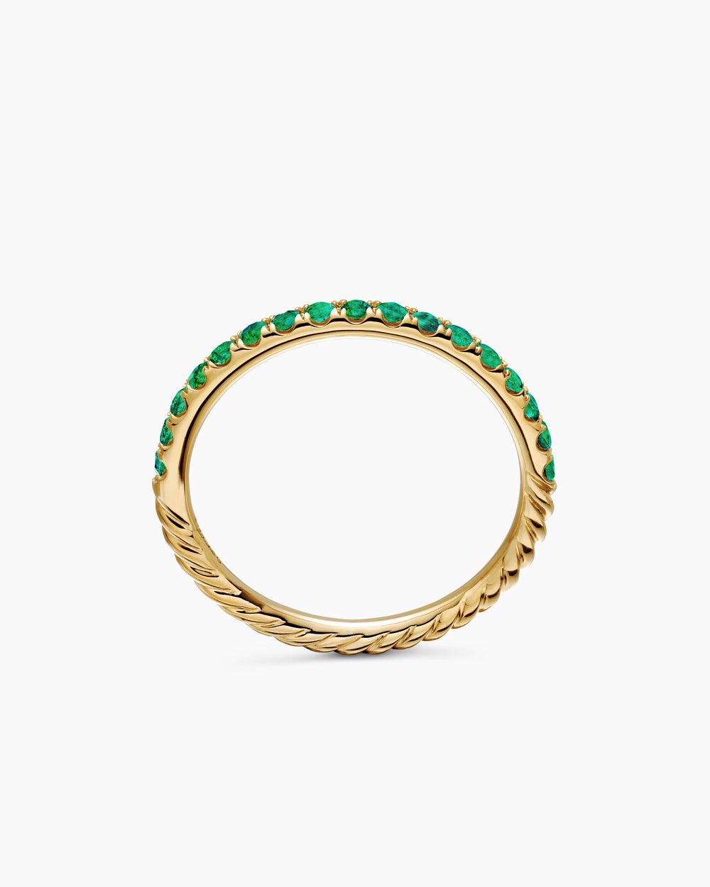 Womens Cable Collectibles® Stack Ring in 18K Yellow Gold with Pavé Emeralds, 2mm