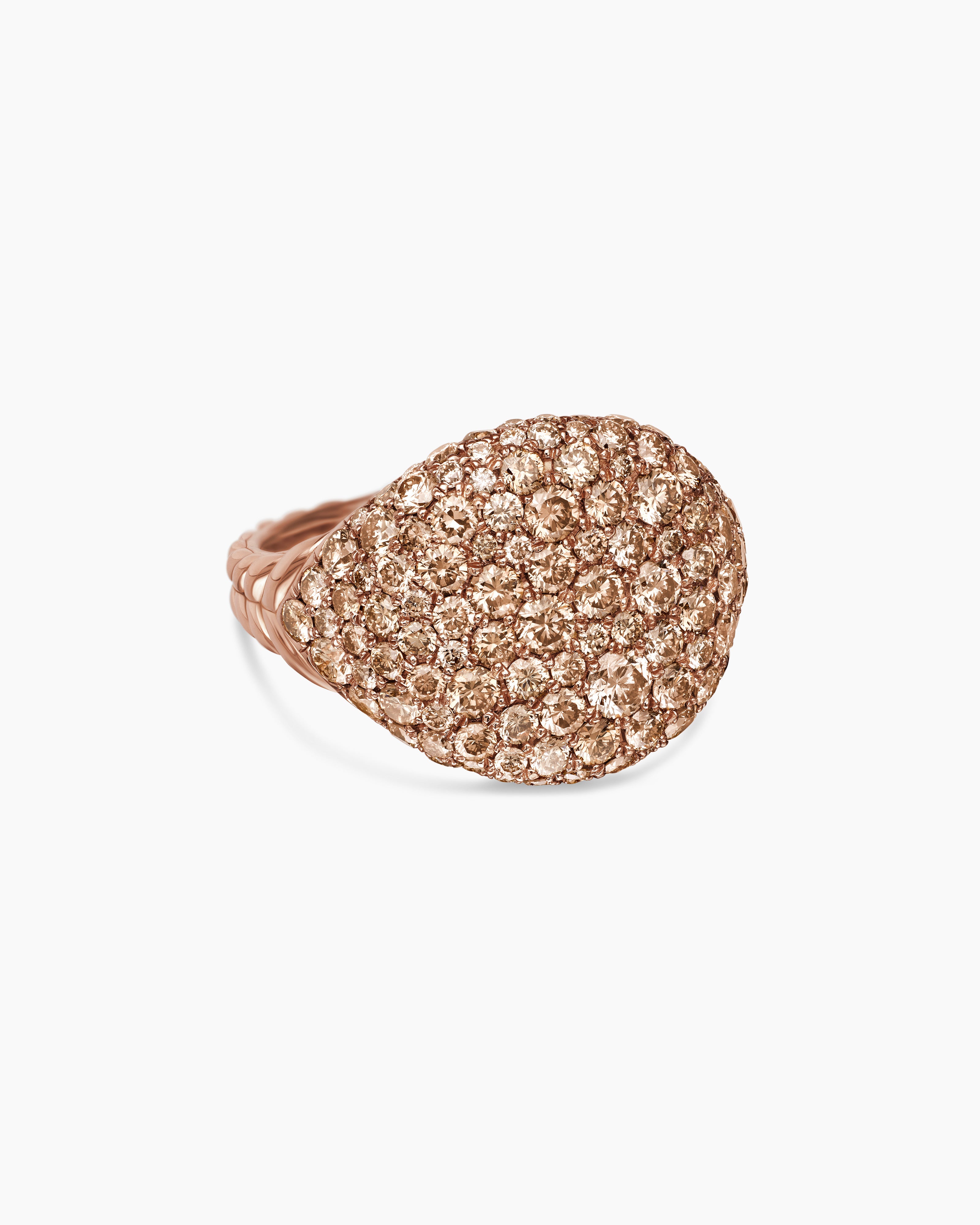 Womens Pav&eacute; Pinky Ring in 18K Rose Gold with Diamonds, 13mm