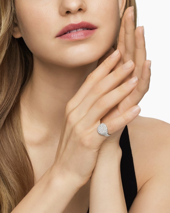 Chevron Pinky Ring in 18K White Gold with Pavé, 13mm