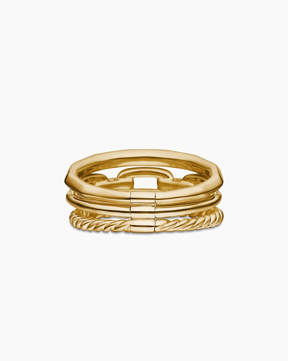 Womens Stax Three Row Ring in 18K Yellow Gold with Diamonds, 9.5mm