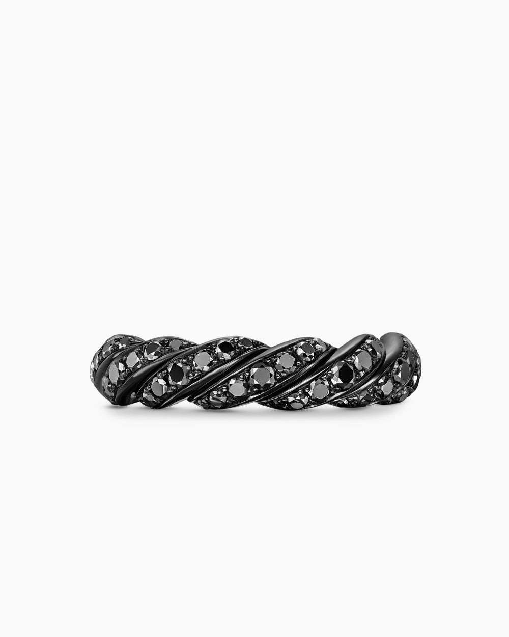 Womens Sculpted Cable Flex Band Ring in 18K White Gold with Black Rhodium and Diamonds, 5mm