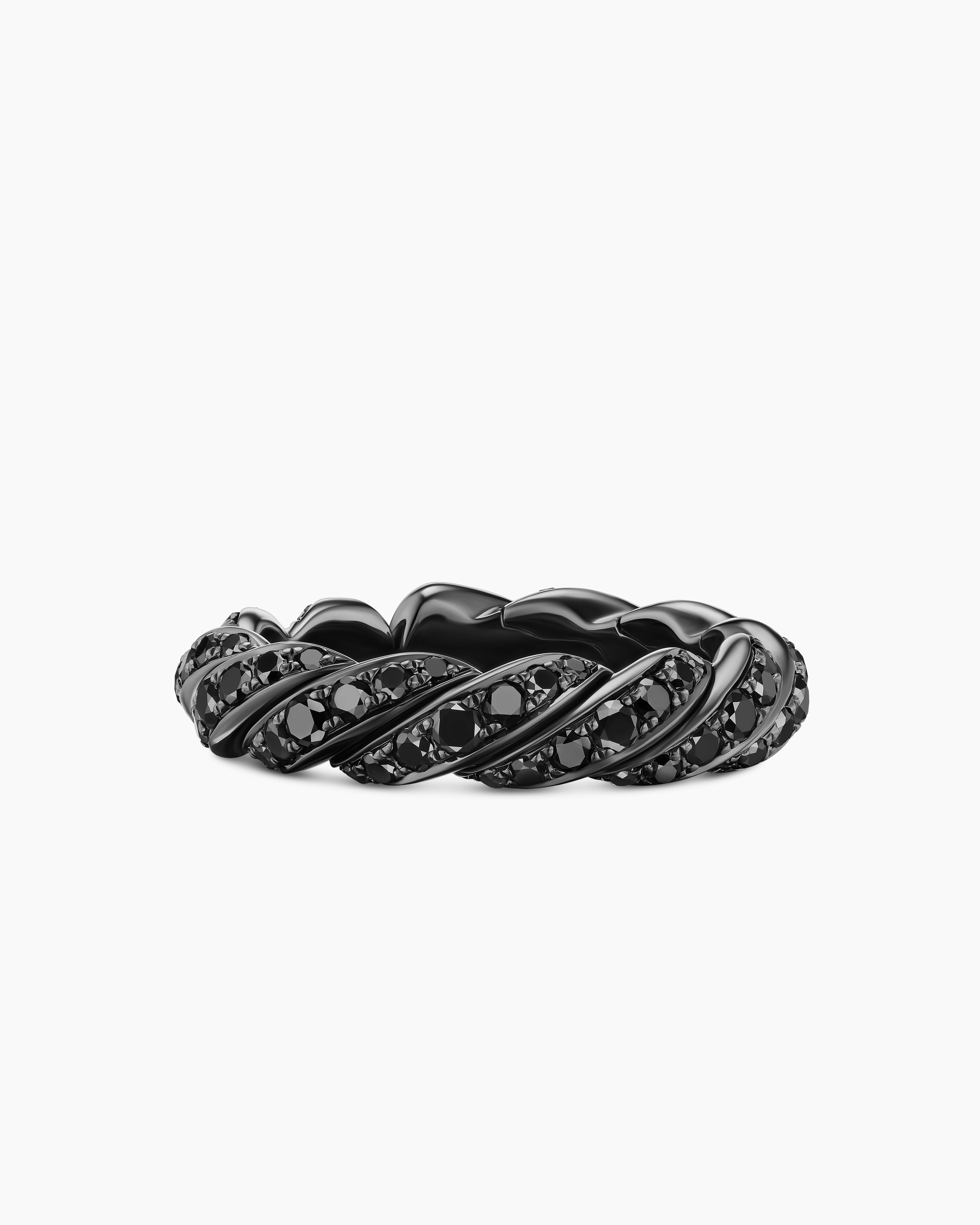 Womens Sculpted Cable Flex Band Ring in 18K White Gold with Black Rhodium and Diamonds, 5mm