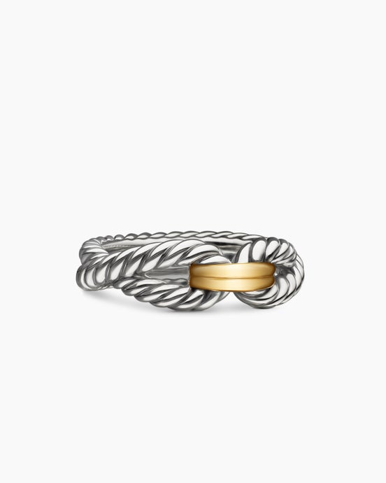 Cable Loop Band Ring in Sterling Silver with 18ct Yellow Gold, 7mm