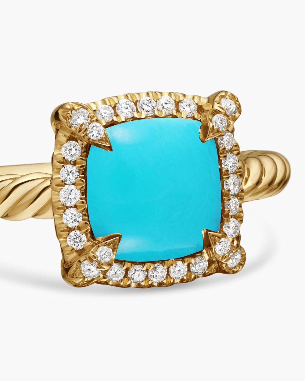 Womens Petite Chatelaine Pavé Bezel Ring in 18K Yellow Gold, 7mm
