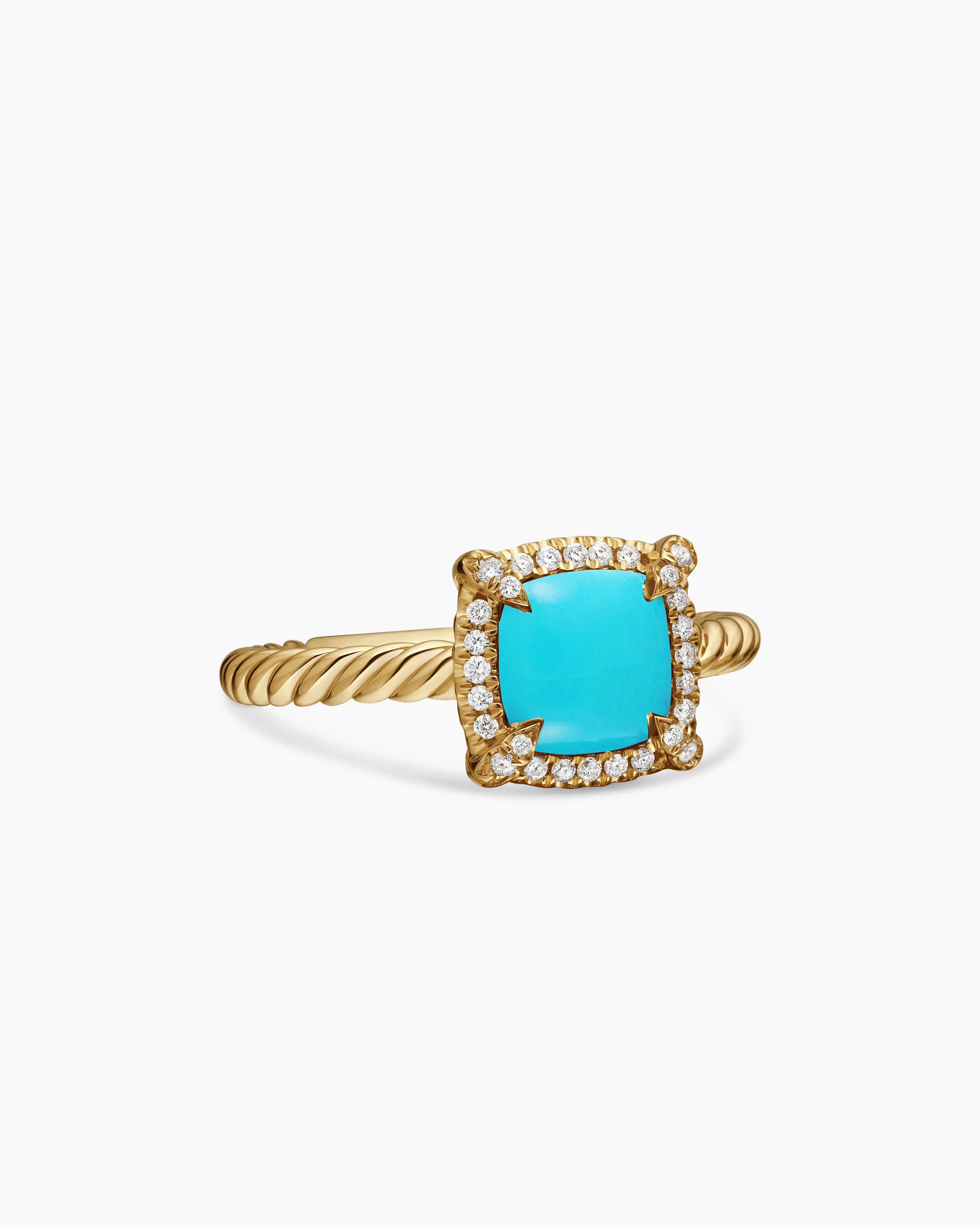 Womens Petite Chatelaine Pav&eacute; Bezel Ring in 18K Yellow Gold, 7mm