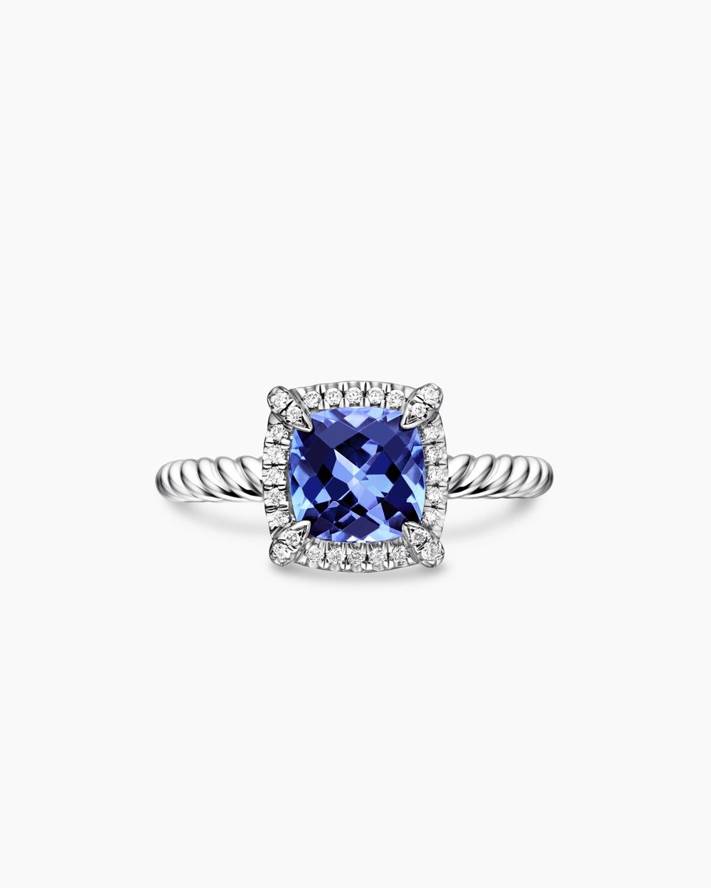 Womens Petite Chatelaine Pavé Bezel Ring in 18K White Gold, 7mm