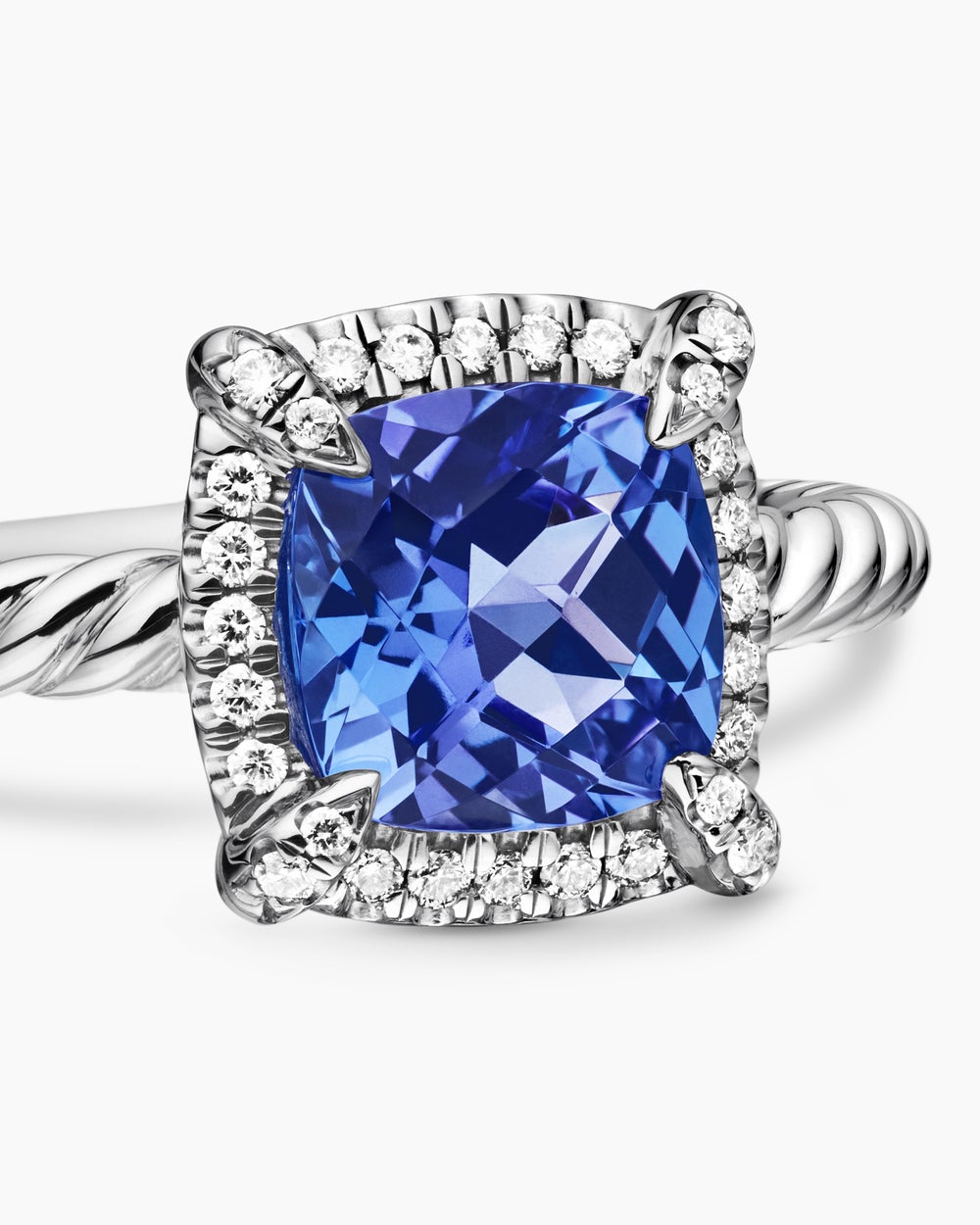 Womens Petite Chatelaine Pavé Bezel Ring in 18K White Gold, 7mm