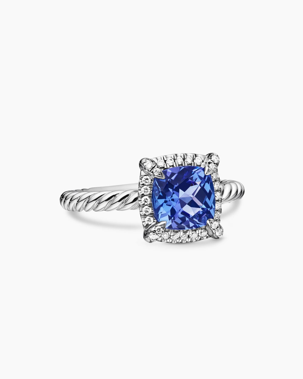 Womens Petite Chatelaine Pavé Bezel Ring in 18K White Gold, 7mm