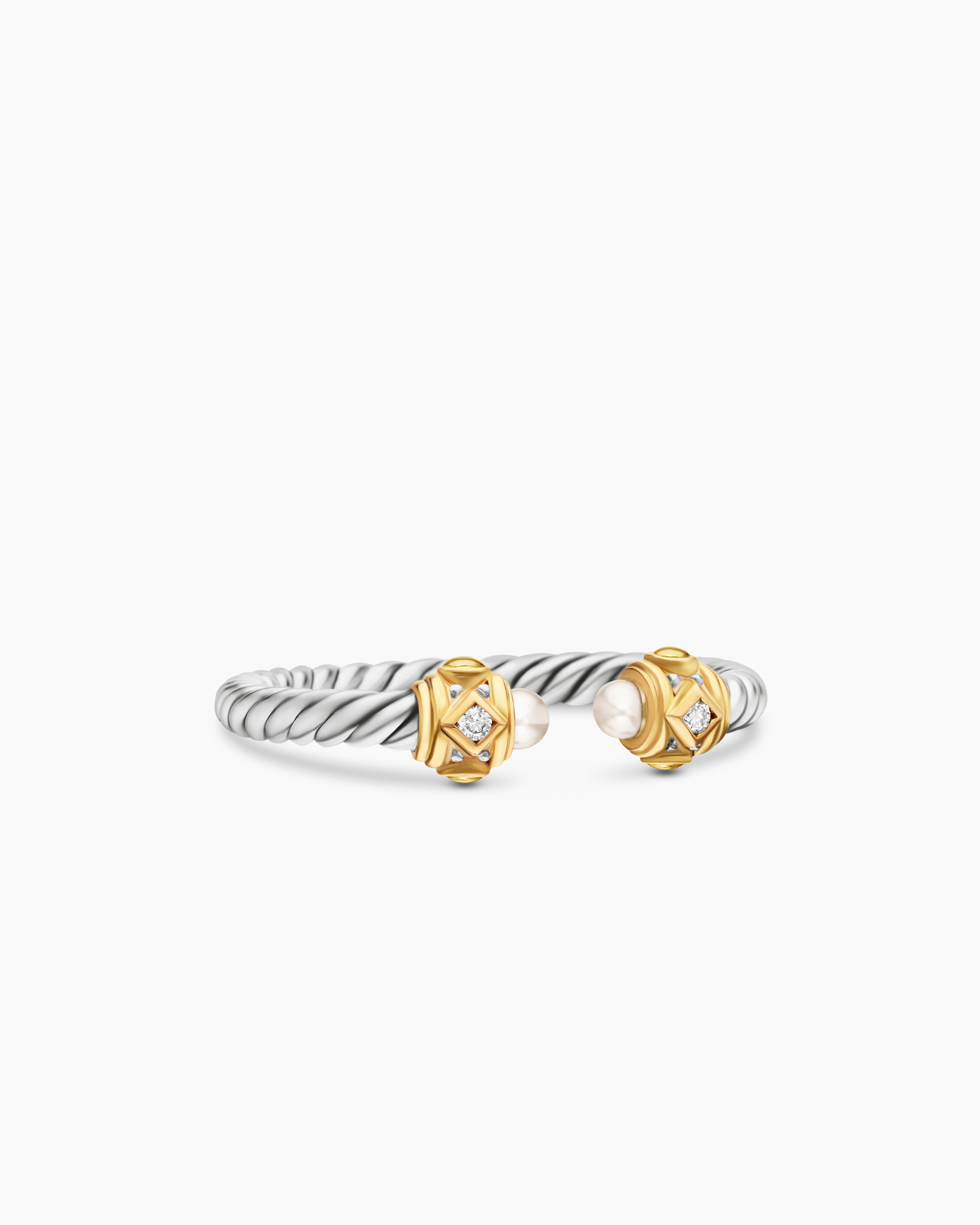 Womens Renaissance Ring in Sterling Silver with 14K Yellow Gold and Diamonds, 2.3mm