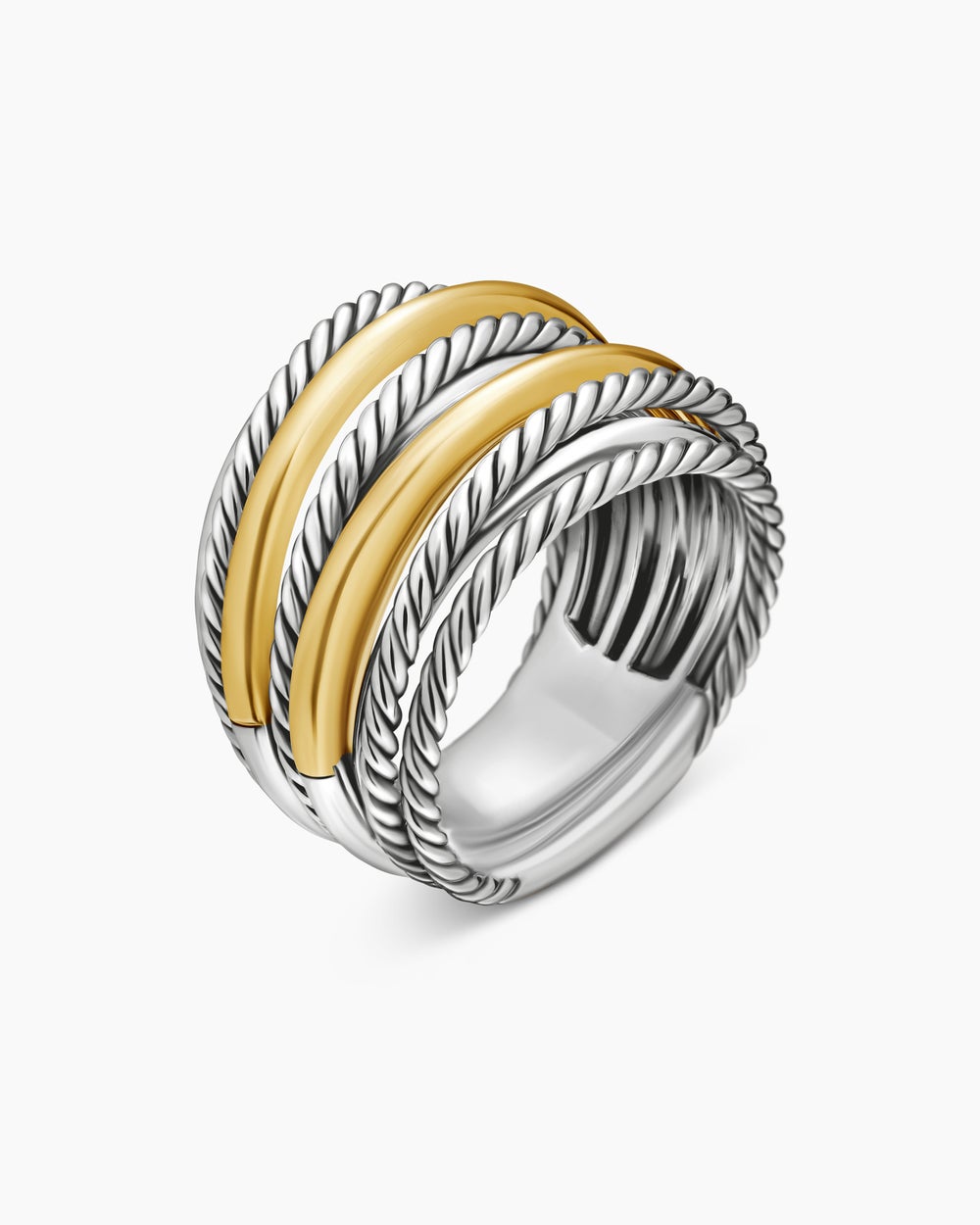 Womens Crossover Ring in Sterling Silver with 18K Yellow Gold, 17.8mm