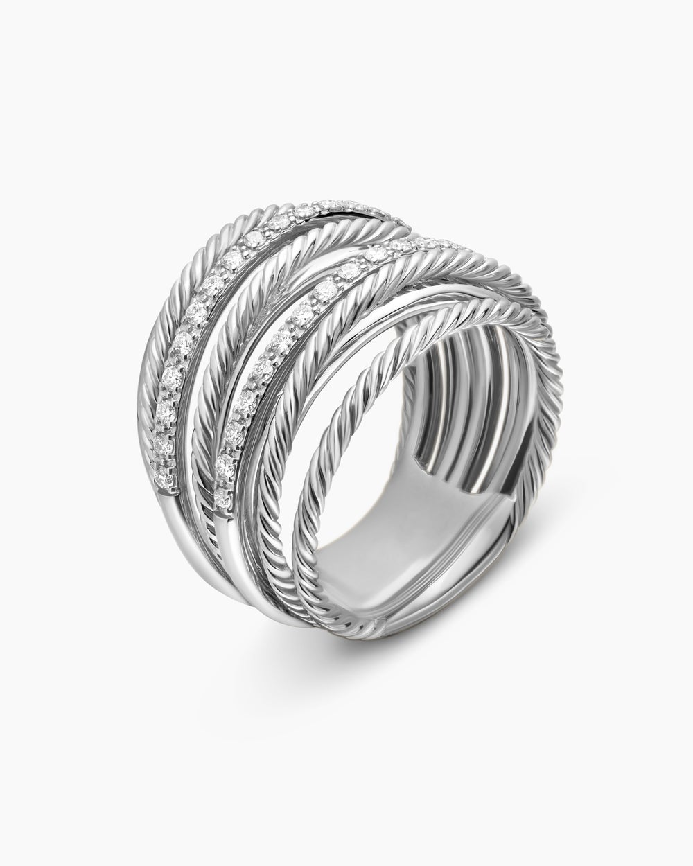 Womens Crossover Ring in Sterling Silver with Diamonds, 17.8mm