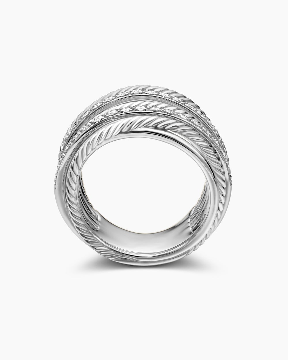 Womens Crossover Ring in Sterling Silver with Diamonds, 17.8mm