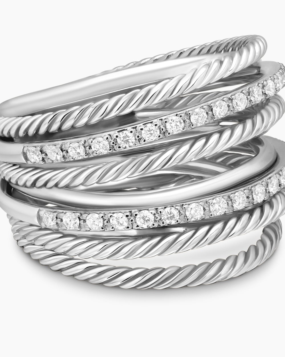 Womens Crossover Ring in Sterling Silver with Diamonds, 17.8mm