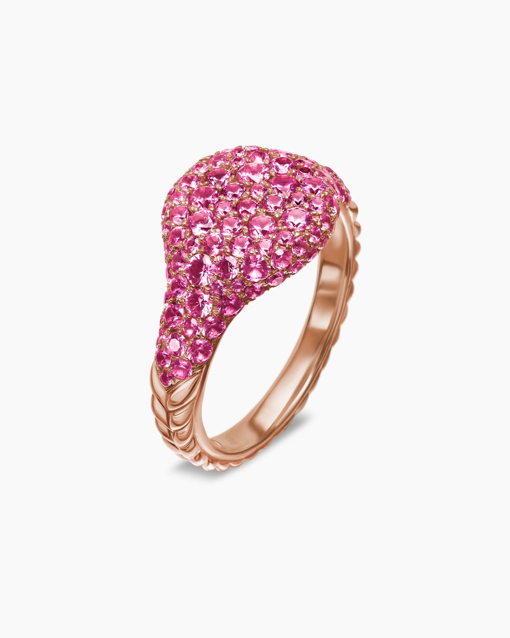 Womens Pavé Pinky Ring in 18K Rose Gold with Pink Sapphires, 10mm