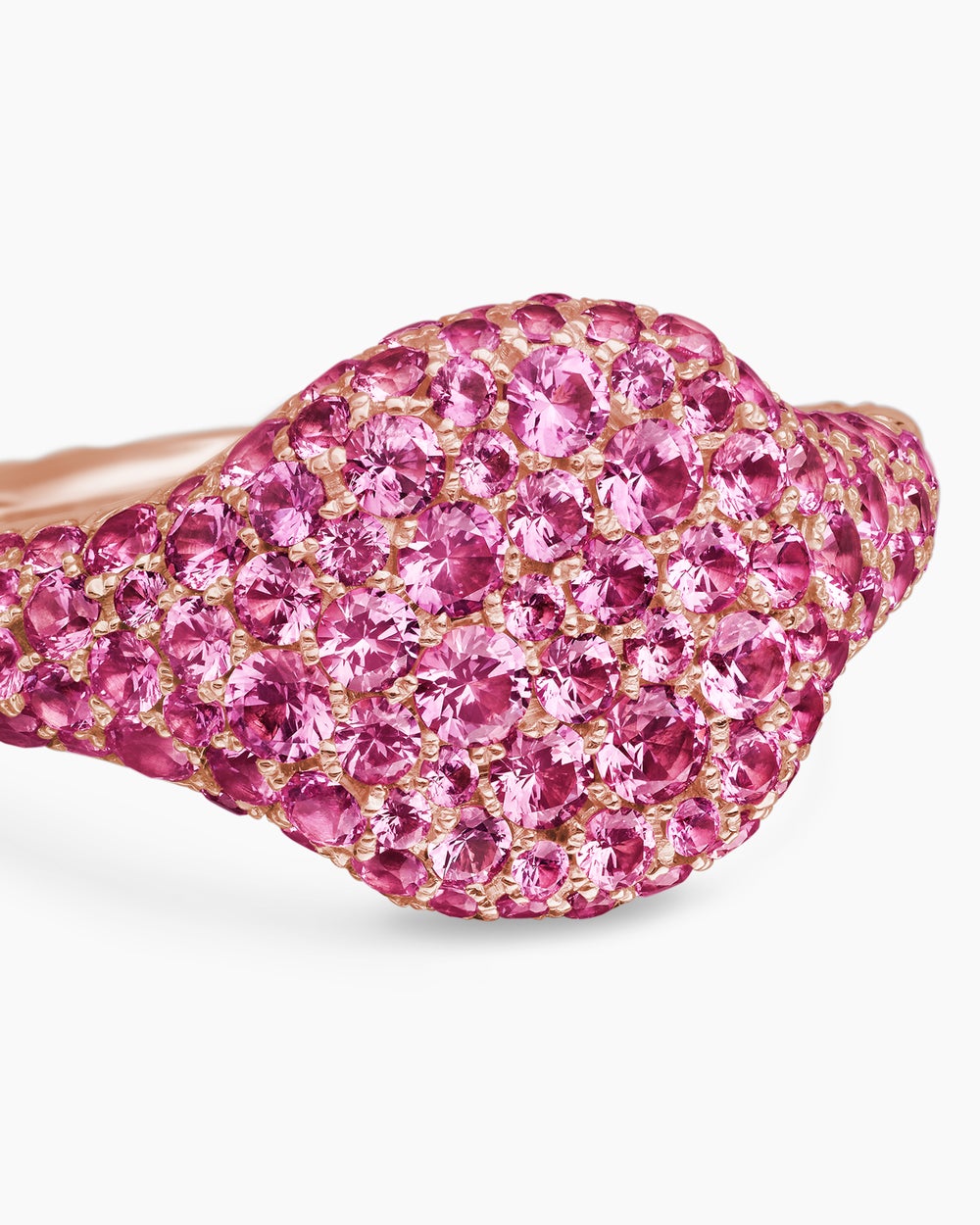 Womens Pavé Pinky Ring in 18K Rose Gold with Pink Sapphires, 10mm