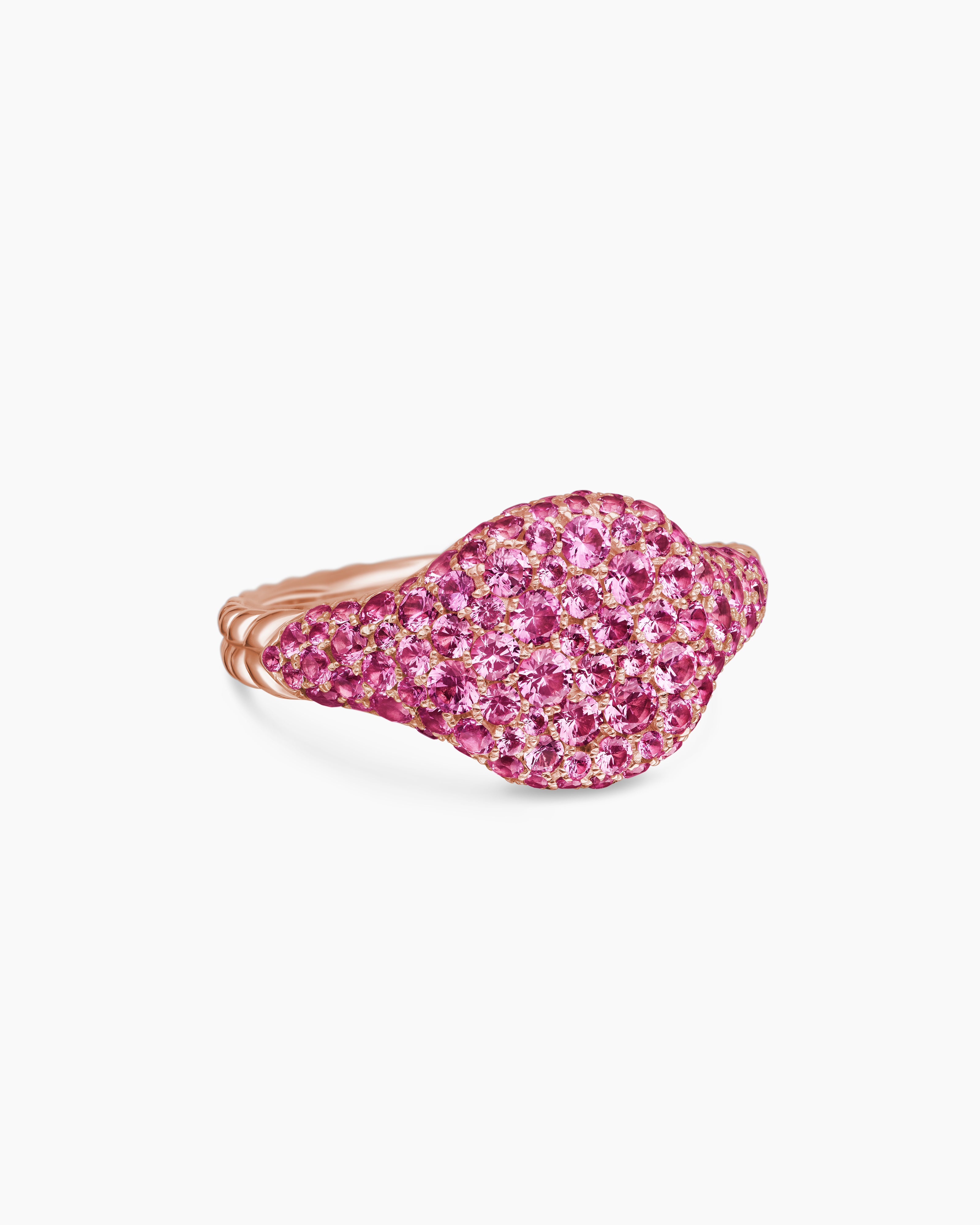 Womens Pav&eacute; Pinky Ring in 18K Rose Gold with Pink Sapphires, 10mm