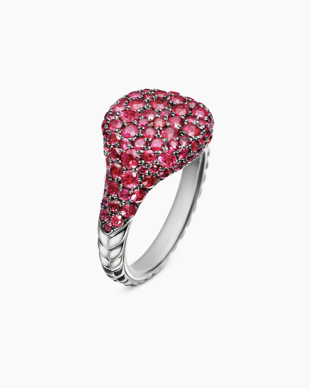 Womens Pavé Pinky Ring in 18K White Gold, 10mm