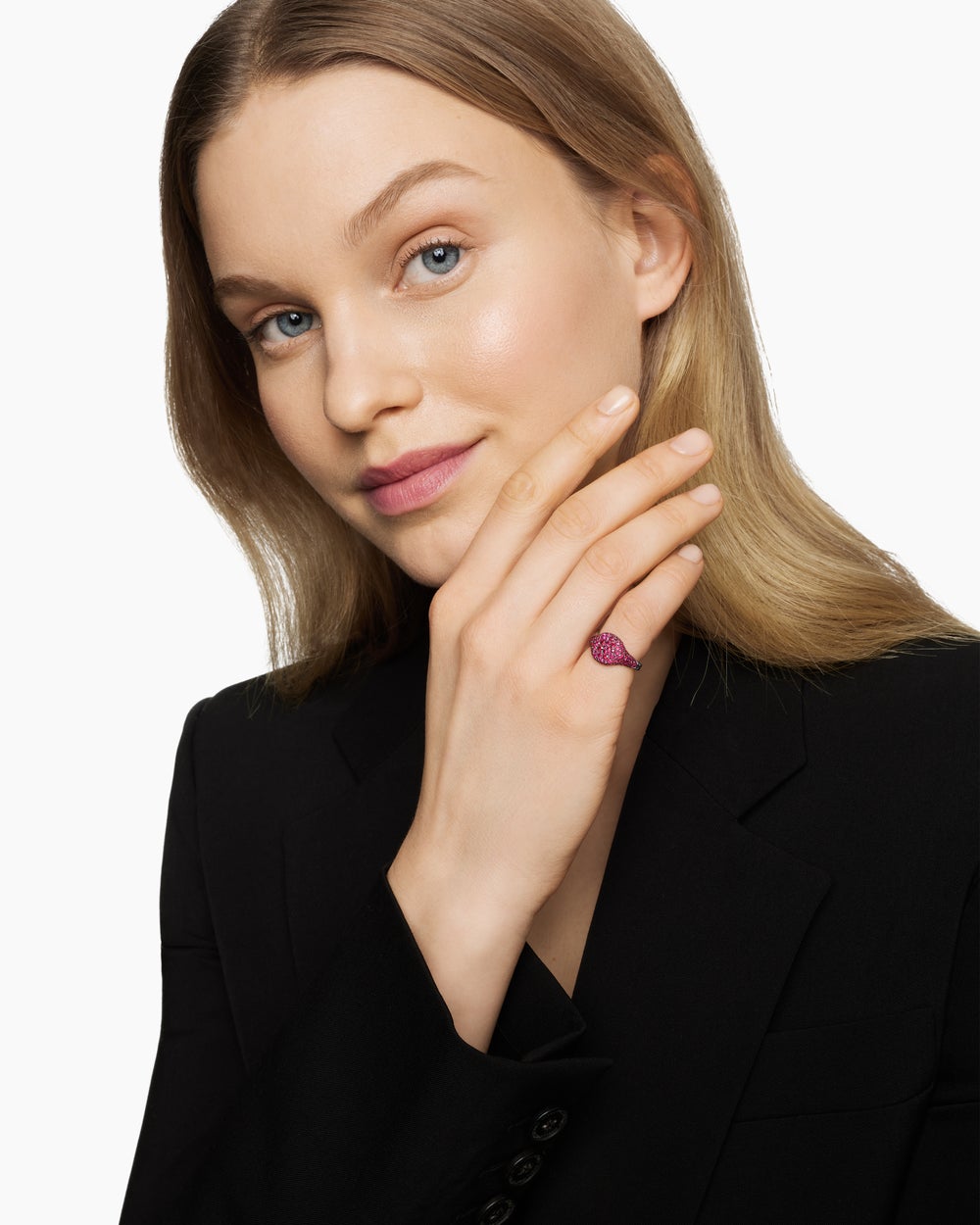 Womens Pavé Pinky Ring in 18K White Gold, 10mm