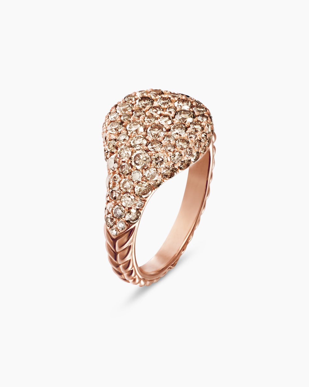 Womens Pavé Pinky Ring in 18K Rose Gold with Cognac Diamonds, 10mm