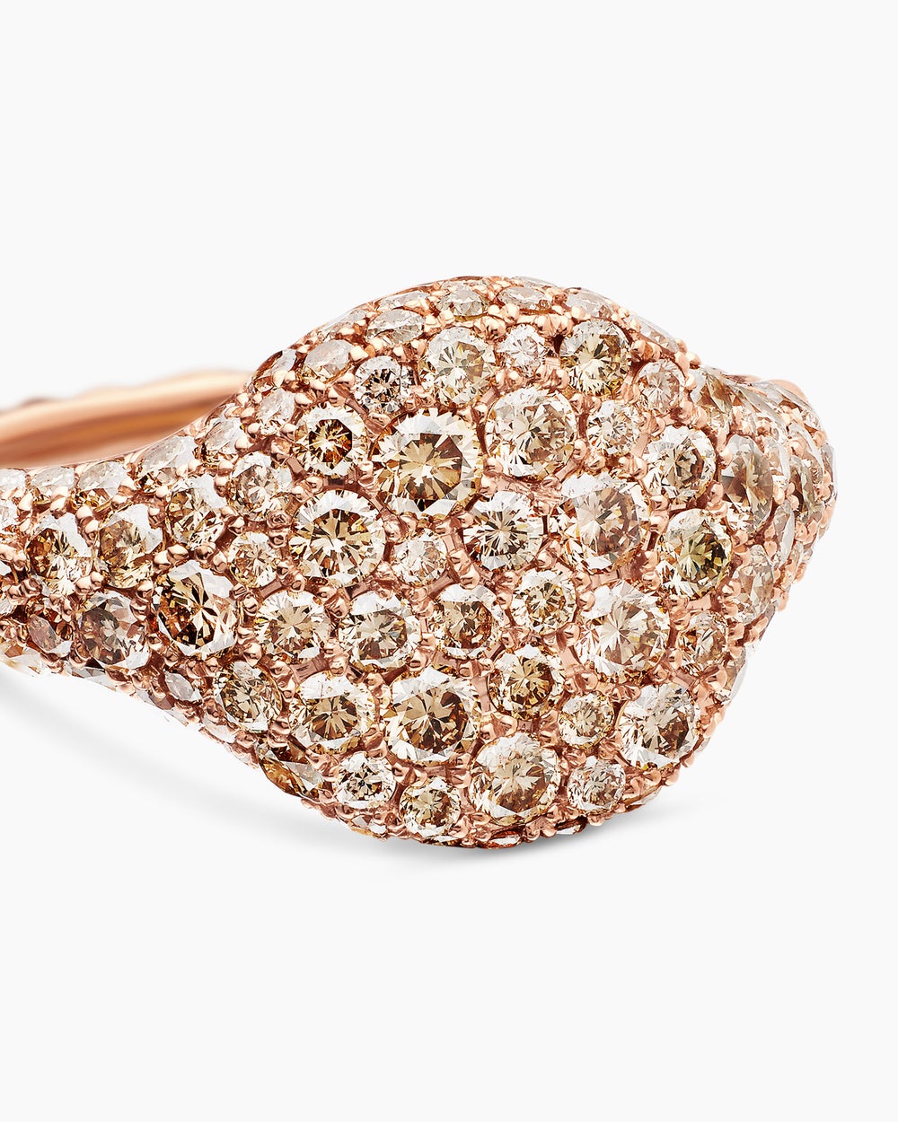 Womens Pavé Pinky Ring in 18K Rose Gold with Cognac Diamonds, 10mm