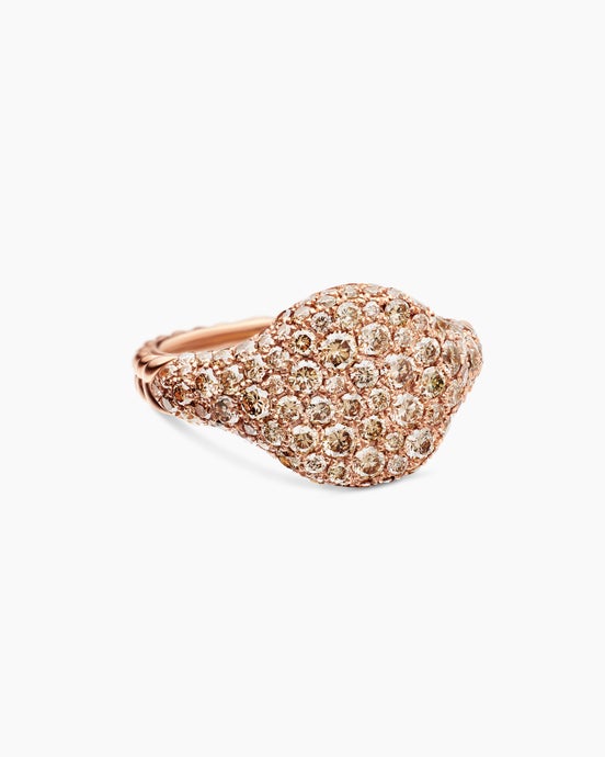 Chevron Pinky Ring in 18K Rose Gold with Diamonds, 10mm