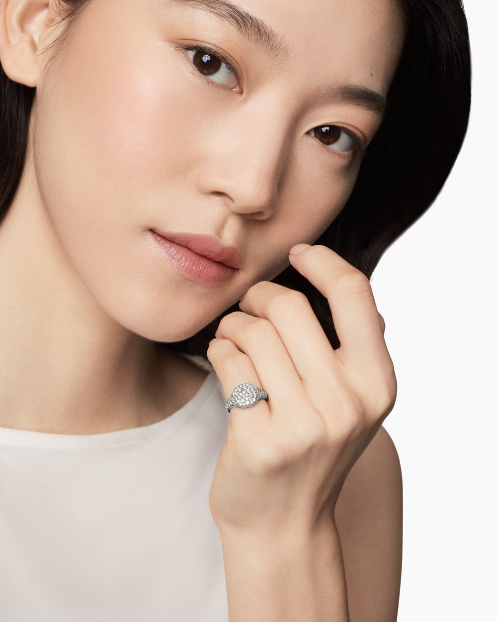 Bague pour auriculaire Chevron en or blanc 18 carats avec diamants, 10 mm pour femmes