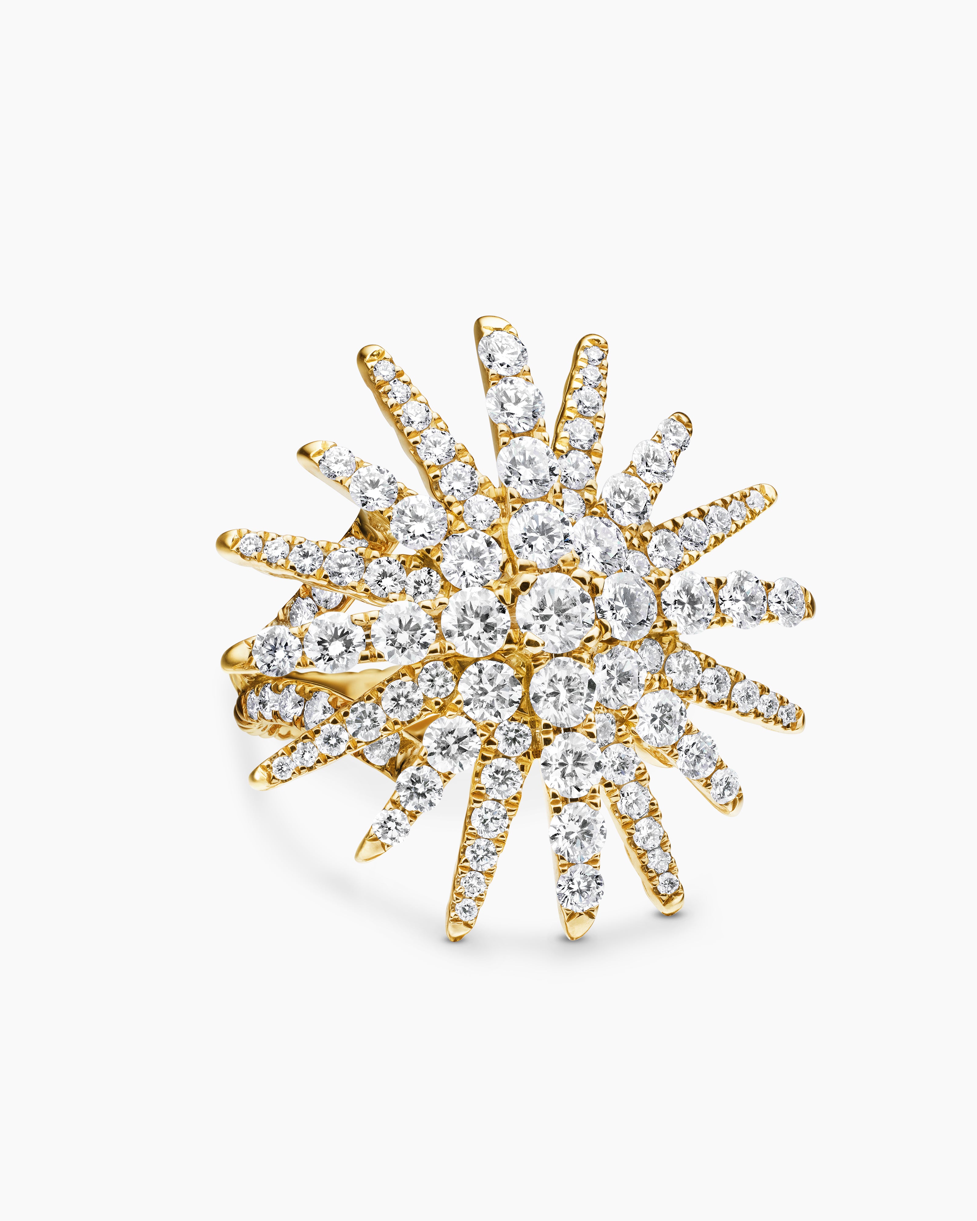 Womens Starburst Ring in 18K Yellow Gold with Diamonds, 28mm