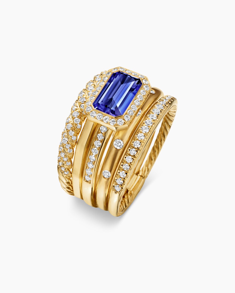 Womens Stax Statement Ring in 18K Yellow Gold with Diamonds, 14mm