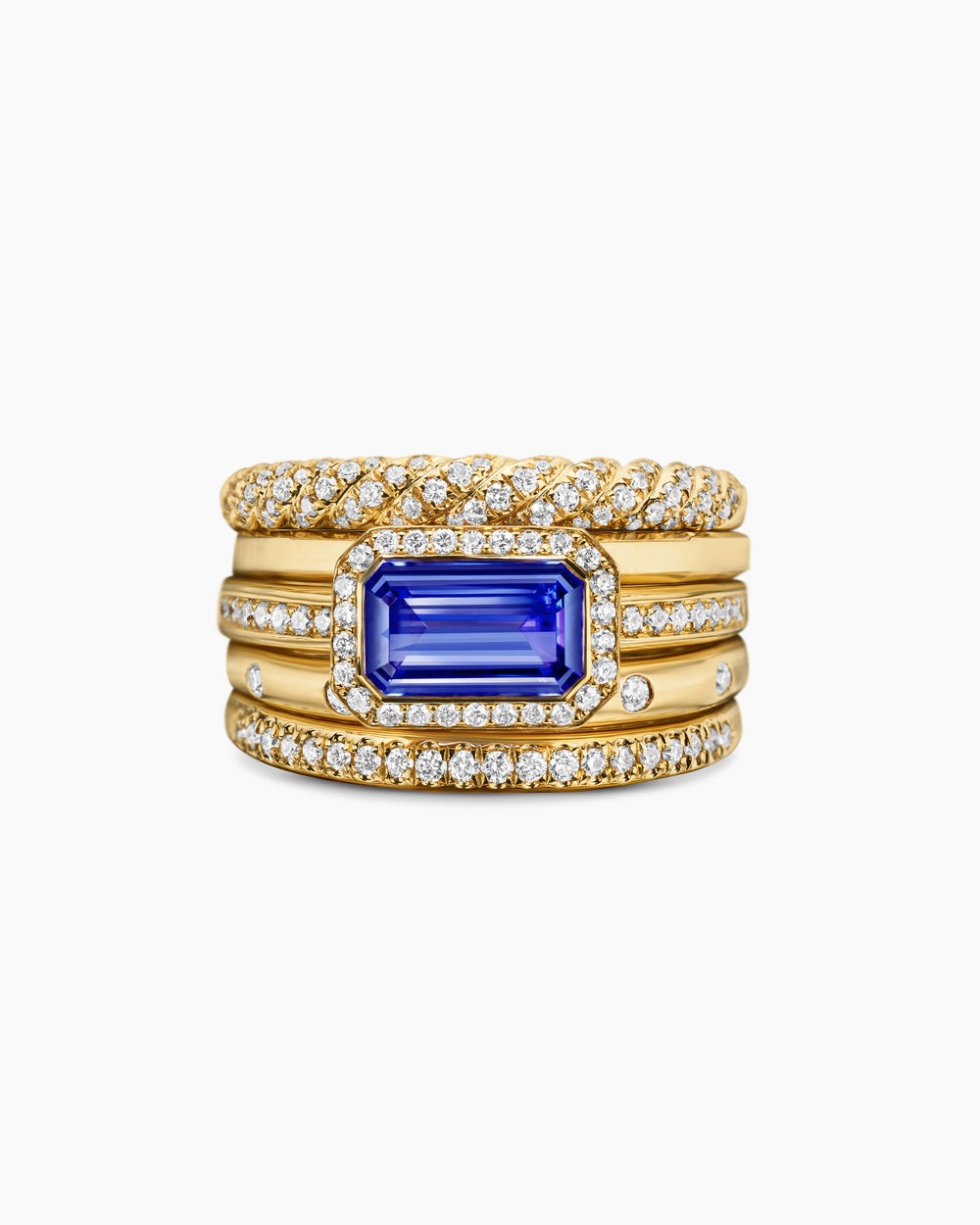 Womens Stax Statement Ring in 18K Yellow Gold with Diamonds, 14mm