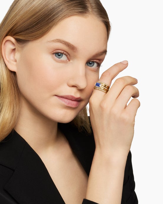 Stax Statement Ring in 18K Yellow Gold with Tanzanite and Pavé Diamonds