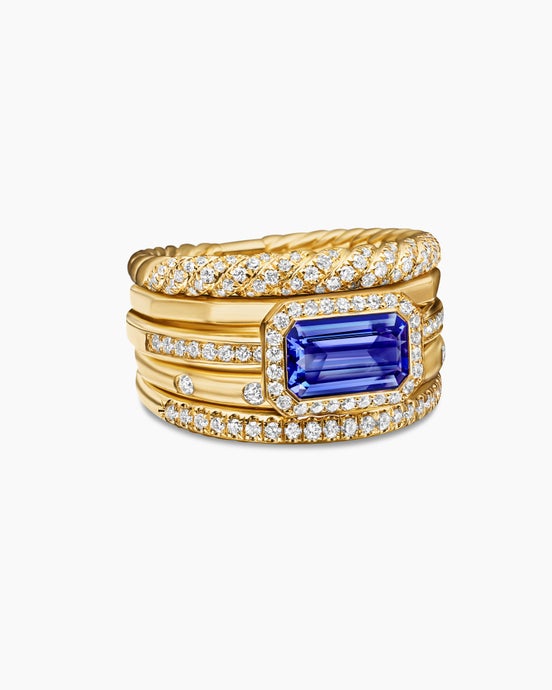 Stax Statement Ring in 18K Yellow Gold with Tanzanite and Pavé Diamonds