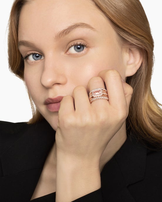 Stax Five Row Ring in 18K Rose Gold with Morganite and Diamonds, 14mm