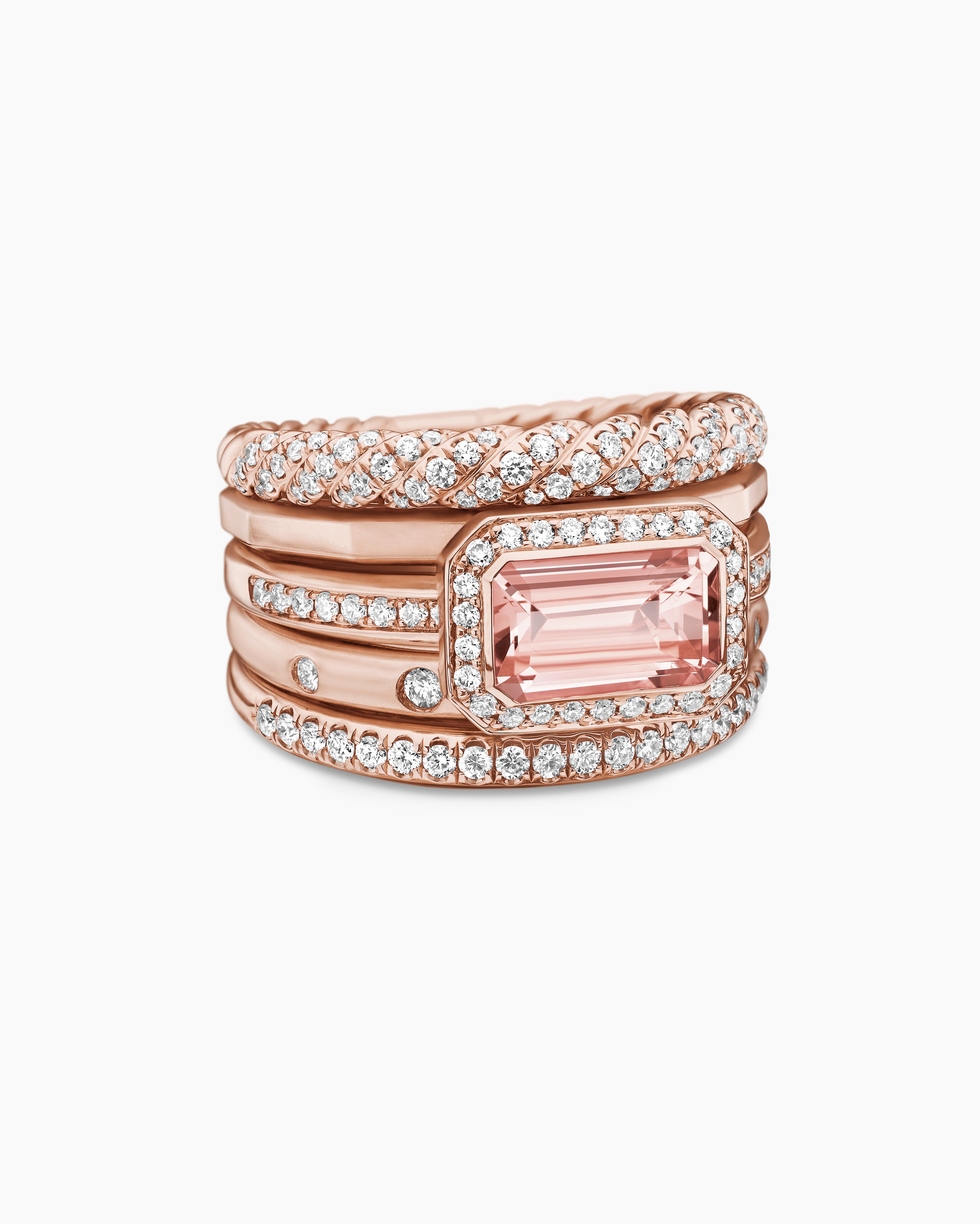 Womens Stax Five Row Ring in 18K Rose Gold with Diamonds, 14mm