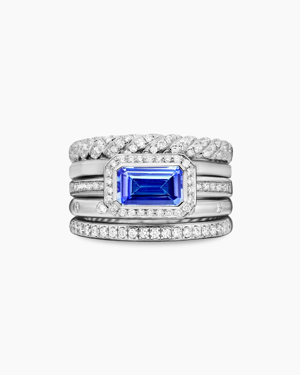 Womens Stax Five Row Ring in 18K White Gold with Diamonds, 14mm