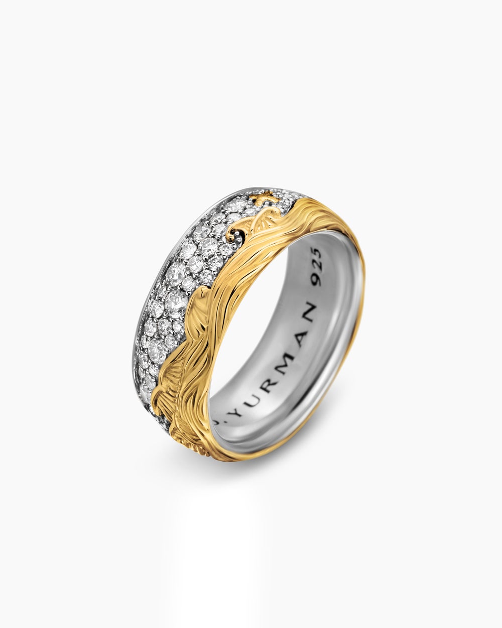 Anneau Waves en argent sterling avec or jaune 18 carats, 8,7 mm hommes