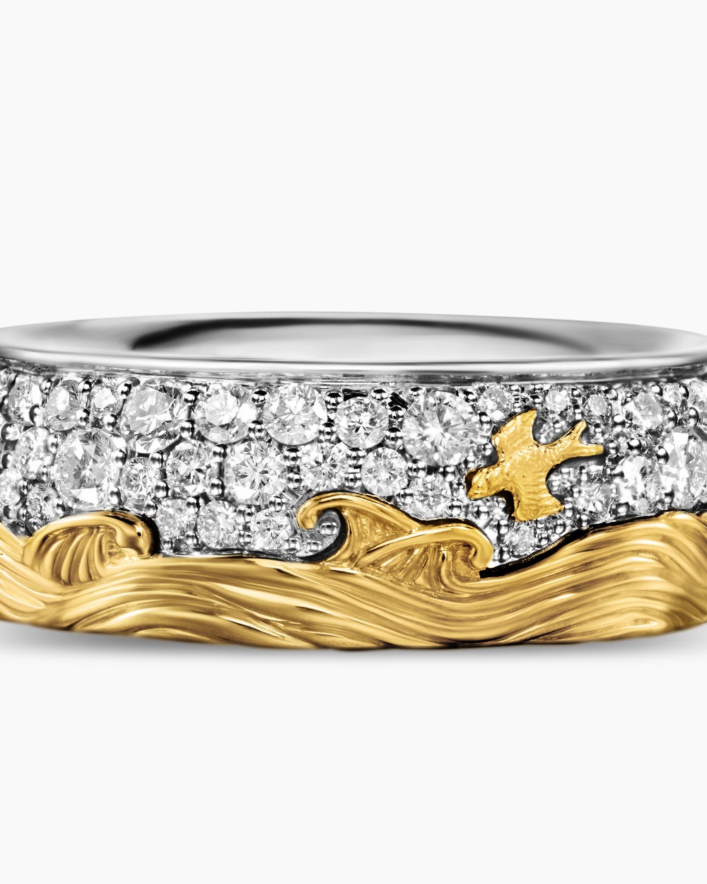 Anneau Waves en argent sterling avec or jaune 18 carats, 8,7 mm hommes
