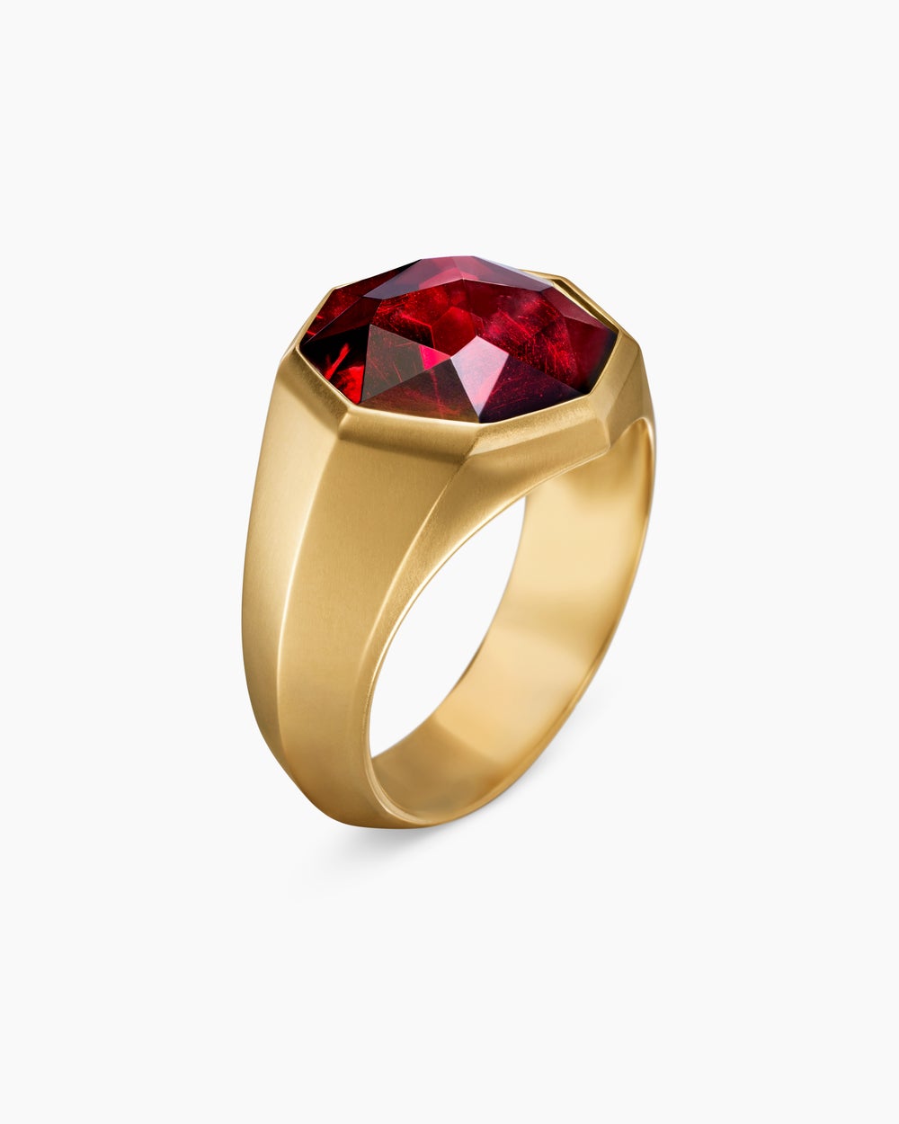 Mens Faceted Signet Ring in 18K Yellow Gold, 17.3mm