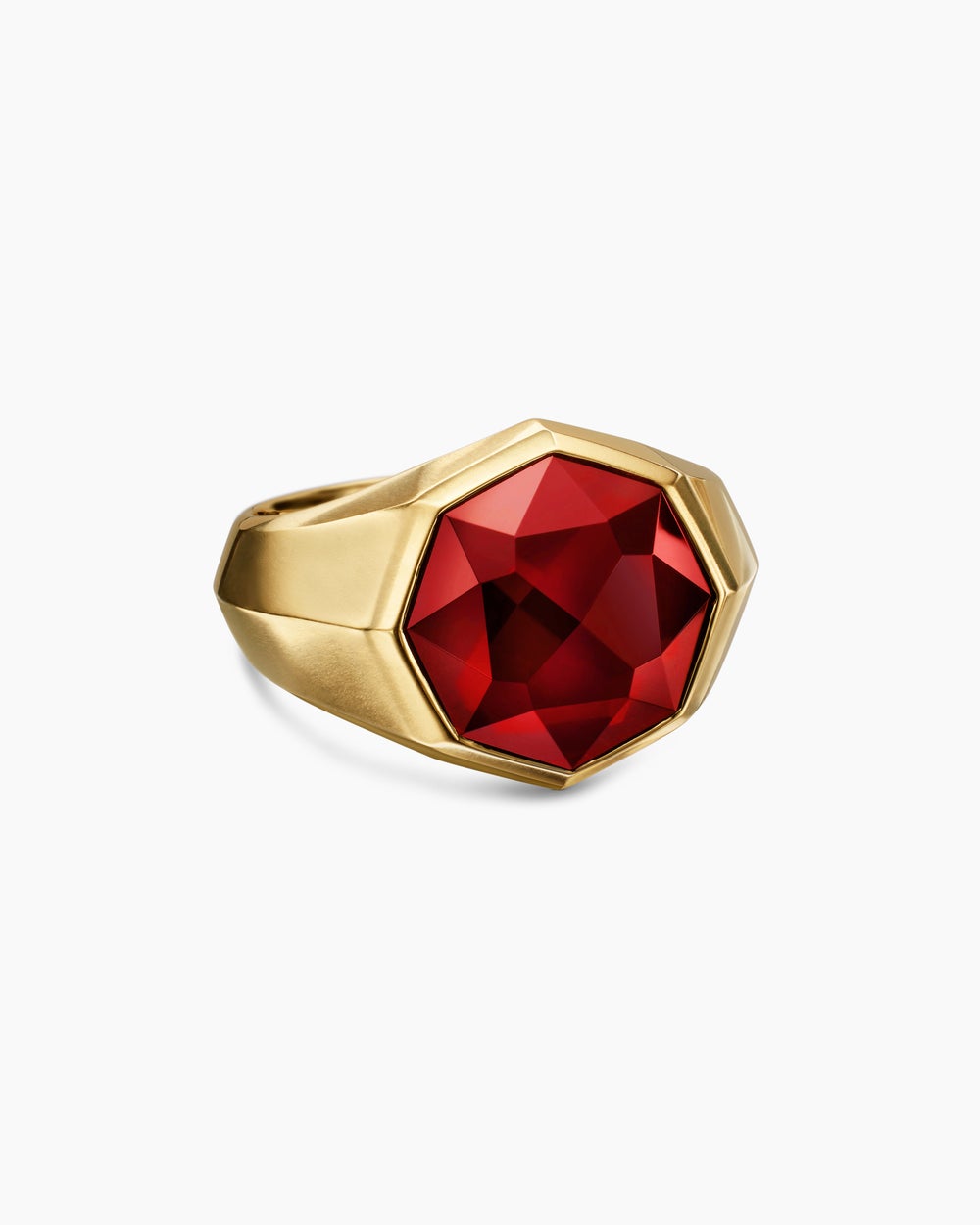 Mens Faceted Signet Ring in 18K Yellow Gold, 17.3mm