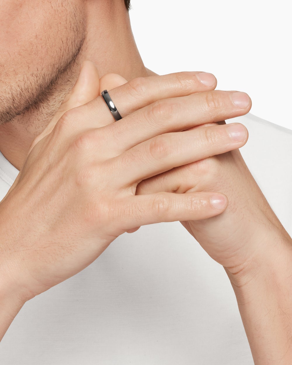 Mens DY Classic Band Ring in Grey Titanium, 4mm